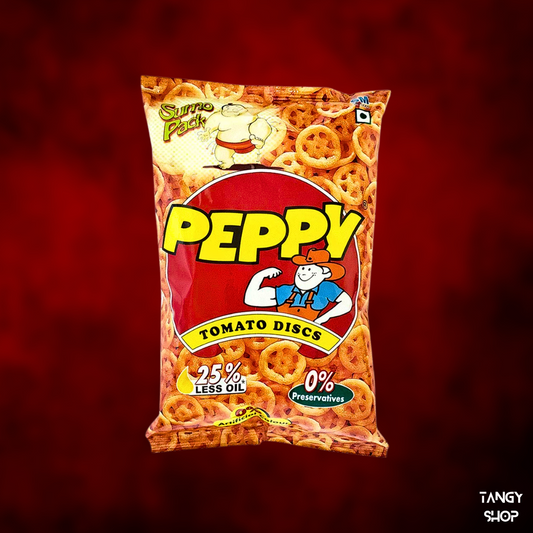 Indian Candies | PEPPY WHEEELZ | TOMATO DISCS | 30 Rs BIG PACK - TANGY SHOP